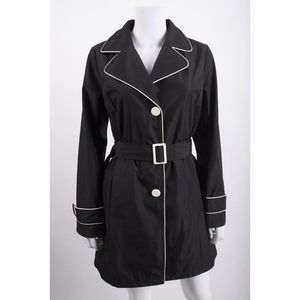 Dennis by Dennis Basso Womens Mid Length Trench Coat Rain jacket XS Black White